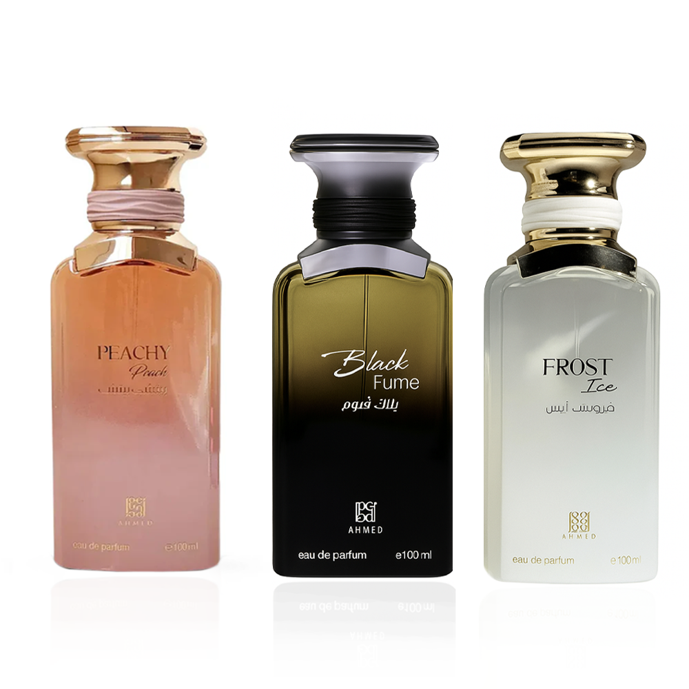 Ahmed Al Maghribi Black Fume, Frost Ice & Peachy Peach Perfume Combo