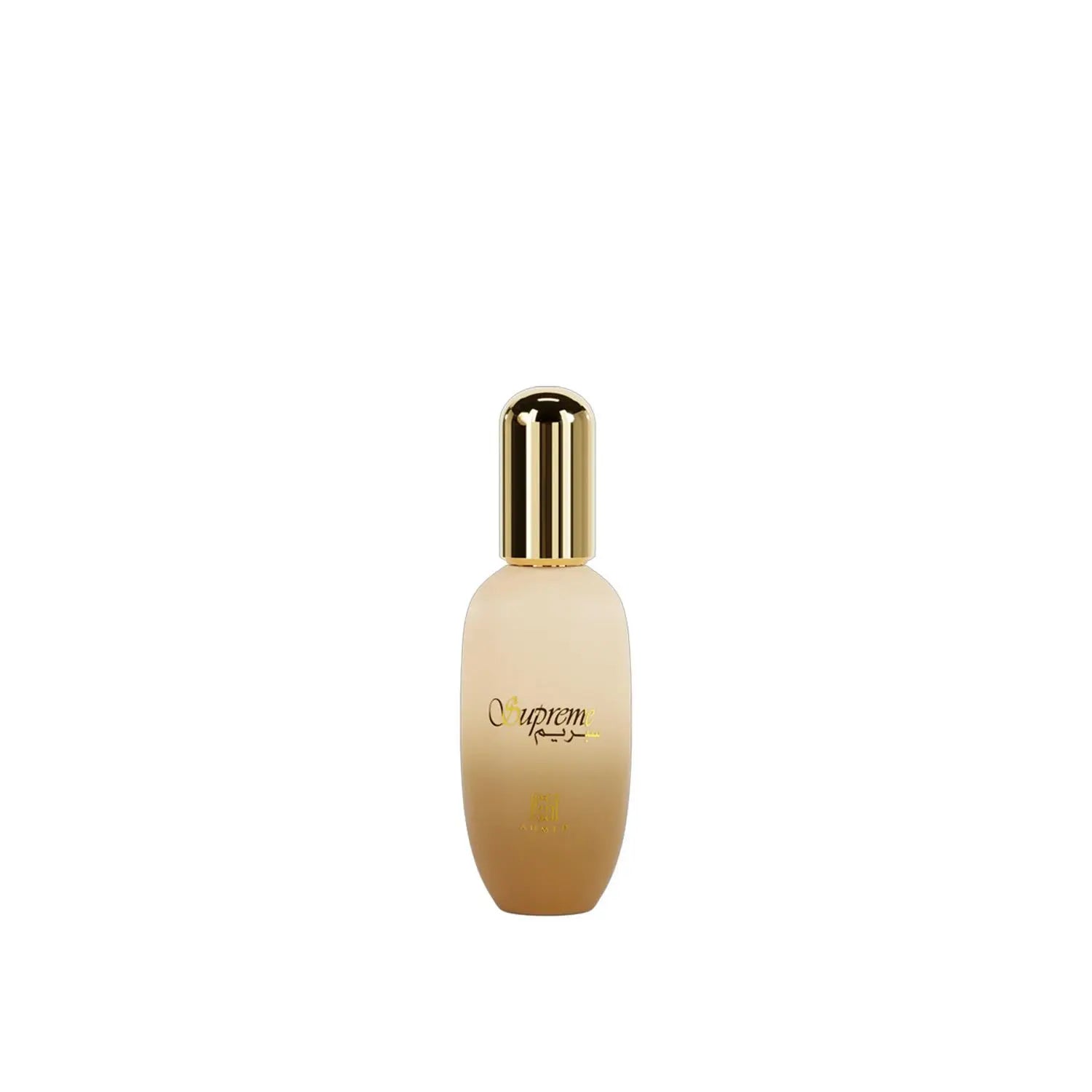 Ahmed Al Maghribi bottle with a gold cap on a white background
