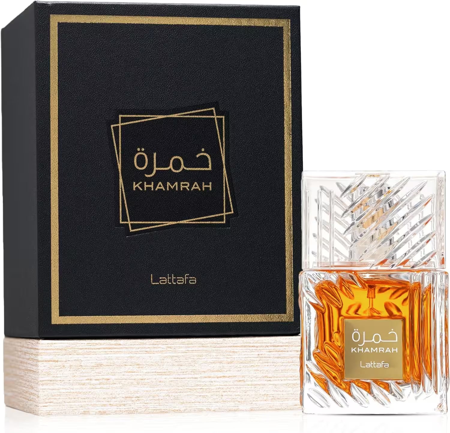 Khamrah Lattaqa perfume bottle and packaging on a white background