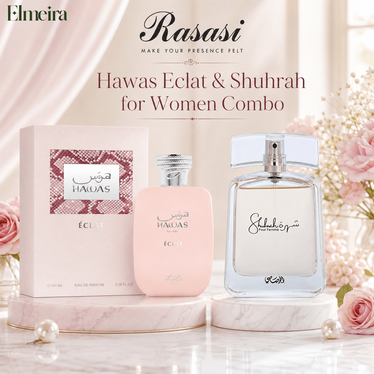 Rasasi Hawas Eclat & Shuhrah EDP Combo Set For Women - Elmeira Fashion