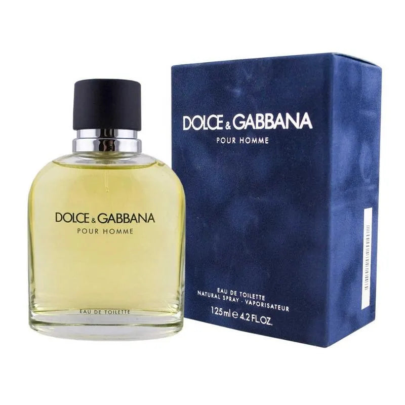 Dolce & Gabbana Pour Homme perfume bottle and packaging on a white background