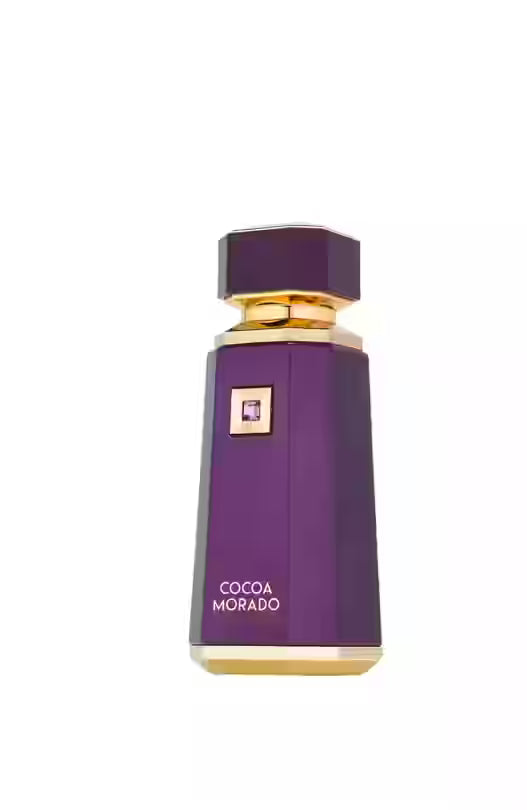 A purple and gold perfume bottle labeled 'COCOA MORADO' on a plain white background.
