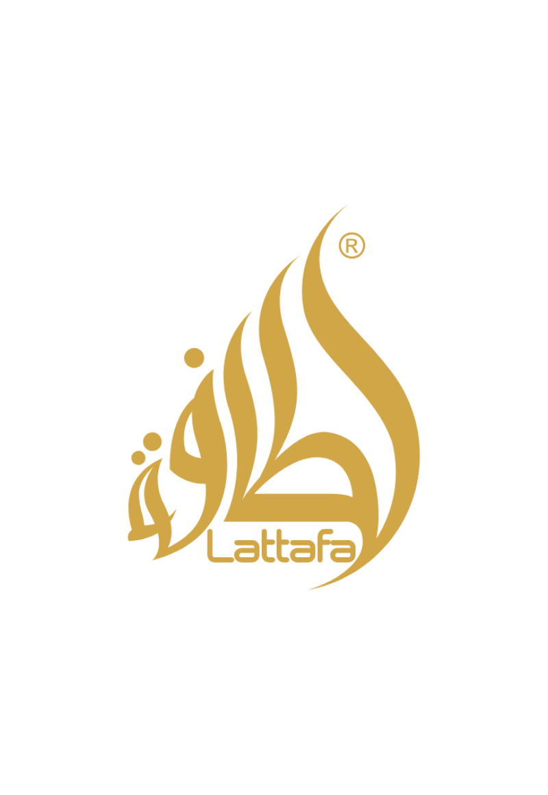 Gold Lattafa logo on a green background