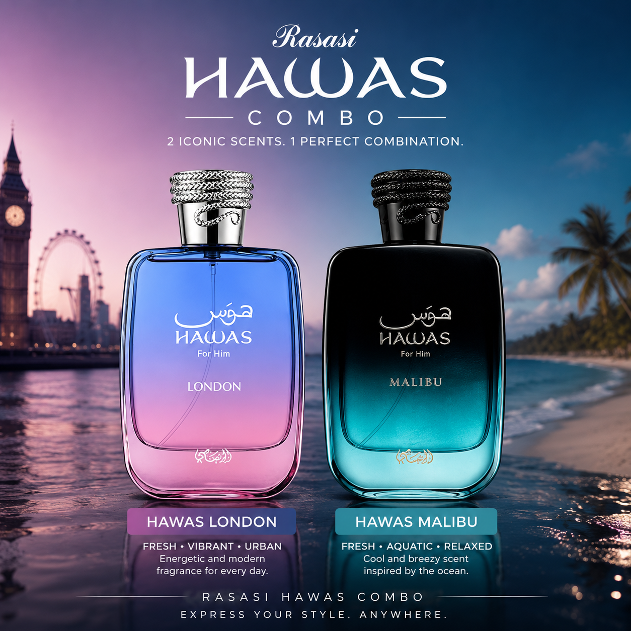 Rasasi Hawas London & Hawas Malibu EDP Combo Set