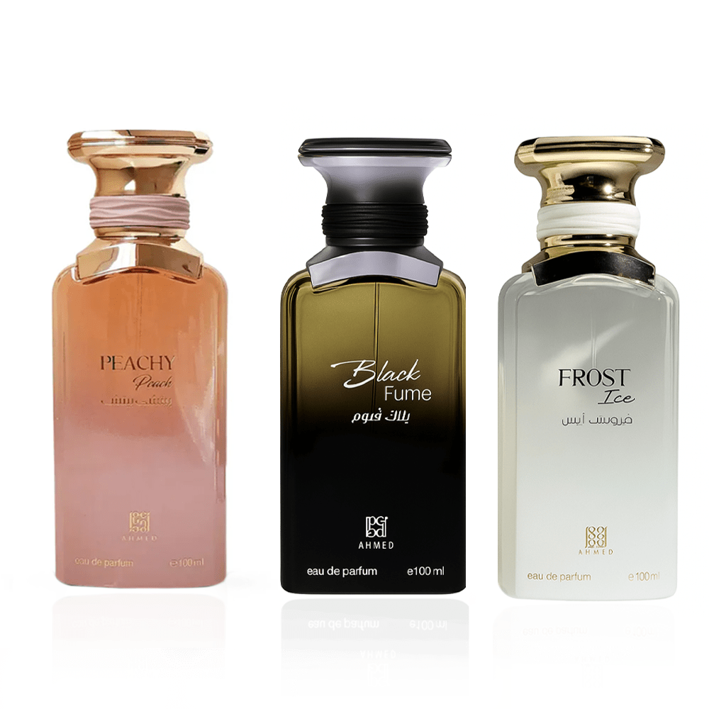 Ahmed Al Maghribi Black Fume, Frost Ice & Peachy Peach Eau de Parfum Combo 3 x 100ml - Elmeira Fashion