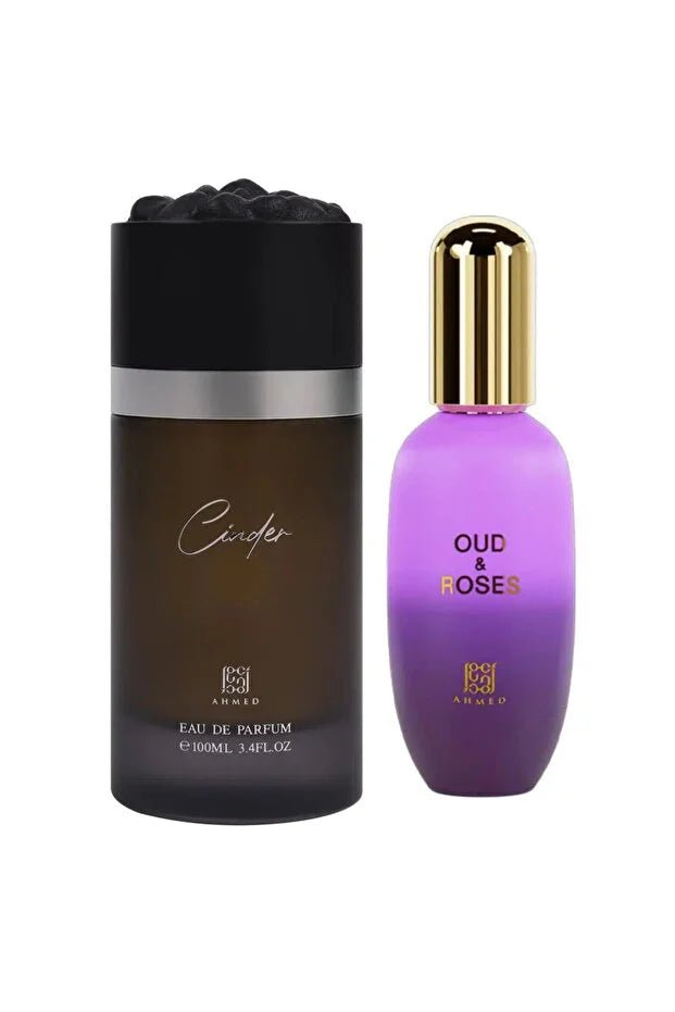 Ahmed Al Maghribi Cinder 100ml Eau de Parfum & Oud & Roses Body Gel Combo - Elmeira Fashion