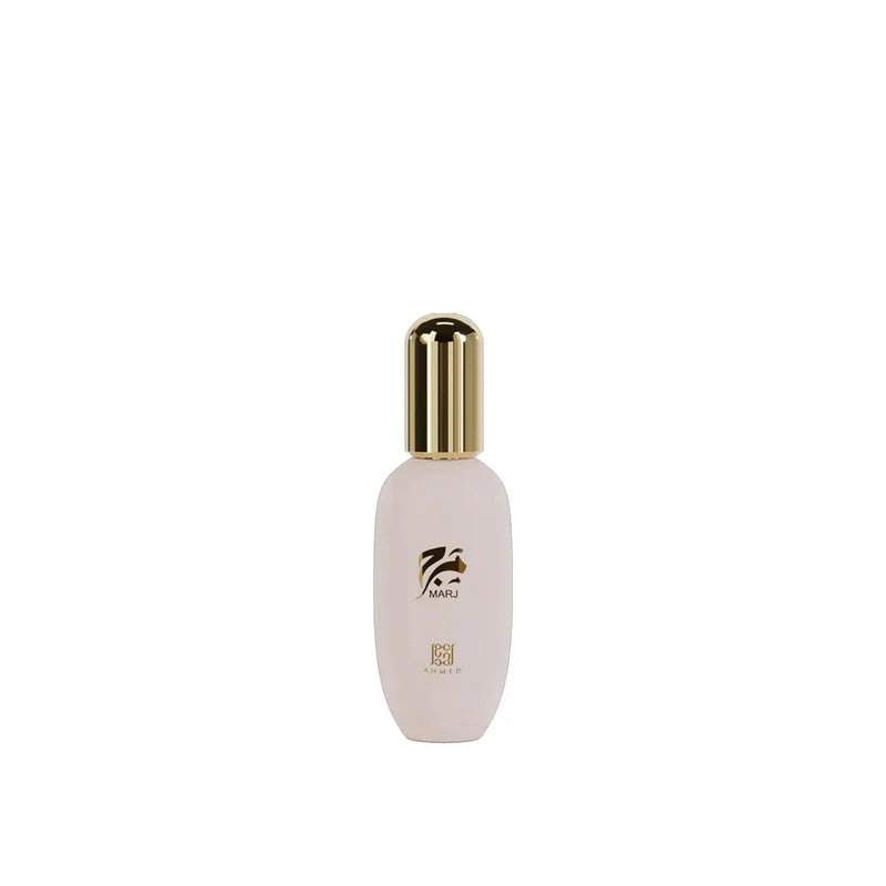 Skincare serum bottle with gold cap on a white background