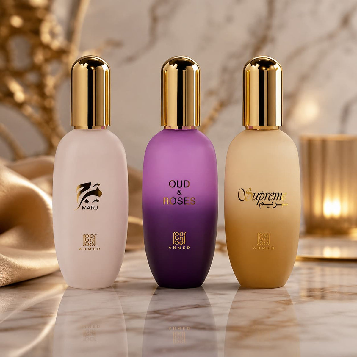 Ahmed Al Maghribi Oud & Roses, Supreme & Marj Body Gel Combo 3 x 30ml - Elmeira Fashion