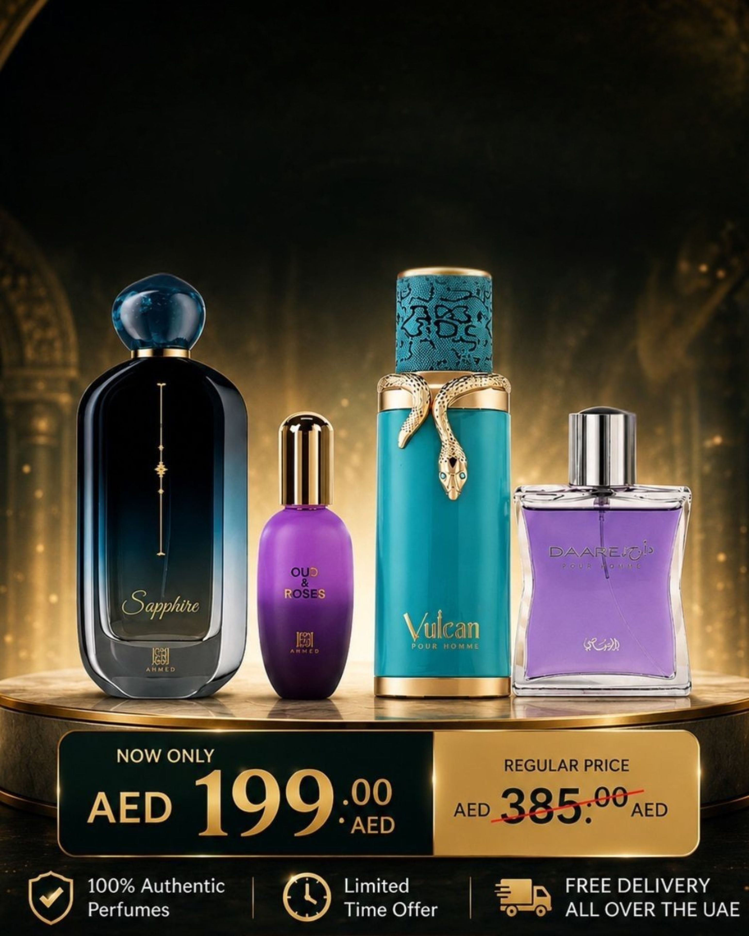 Luxury Arabic perfume gift set offer in UAE with authentic premium fragrances and free delivery.