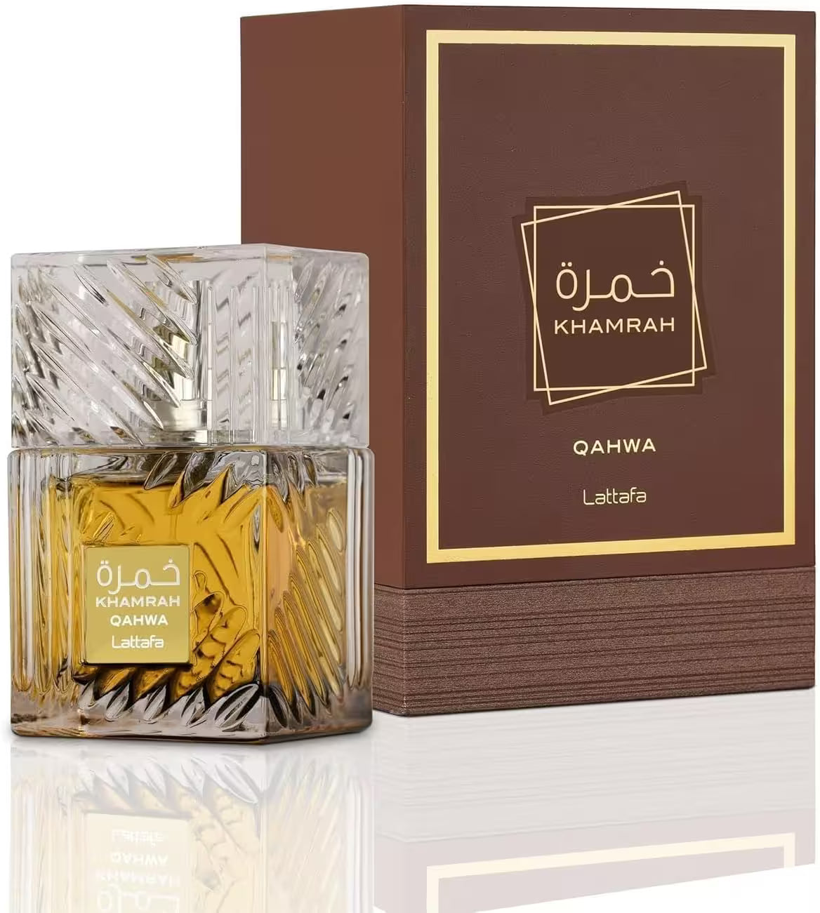 Khamrah Oahwa Latafa perfume bottle and packaging on a white background