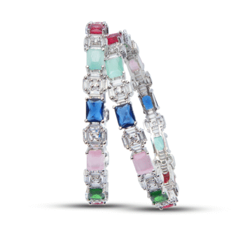 Multi Color CZ AD Stone Rhodium Plated Bangles