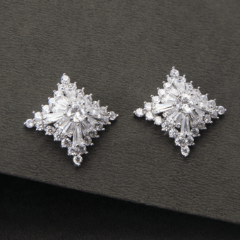 Square Flower Silver Plated Zircon Earrings