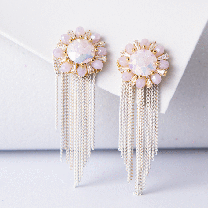 Tear Drop Shaped Crystal Long Chain Dangler Earrings