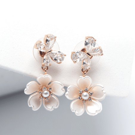 Rose Gold Plated Flower Pearl Earrings