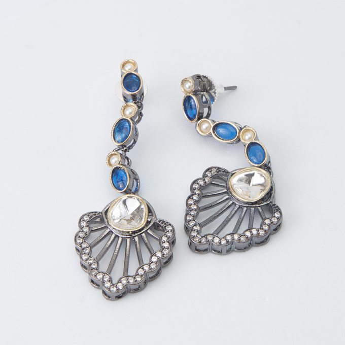 Two-Tone Finish Sapphire & Tanzanite Dangler Earrings