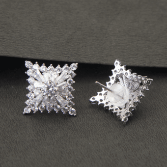 Square Flower Silver Plated Zircon Earrings