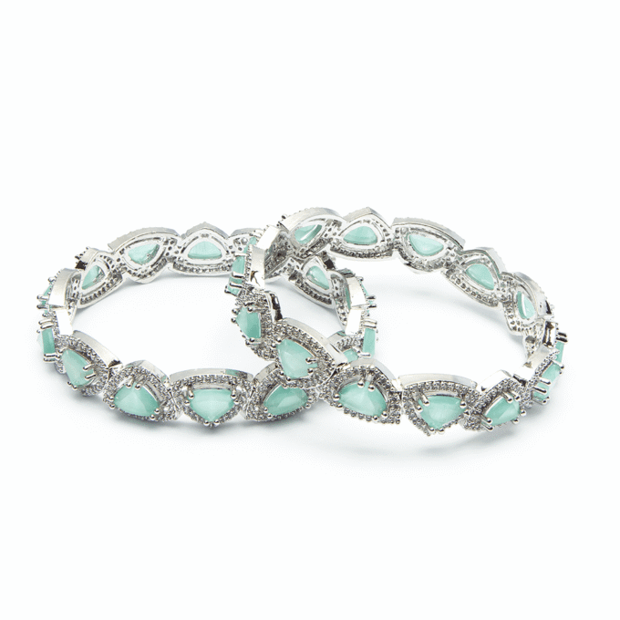 Rhodium Plated Mint Stone American Diamond Bangles