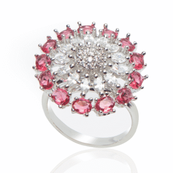 Pink American Diamond & Silver Plated Adjustable Ring