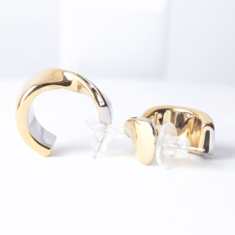 2-Ton Gold & Silver Huggie Earrings