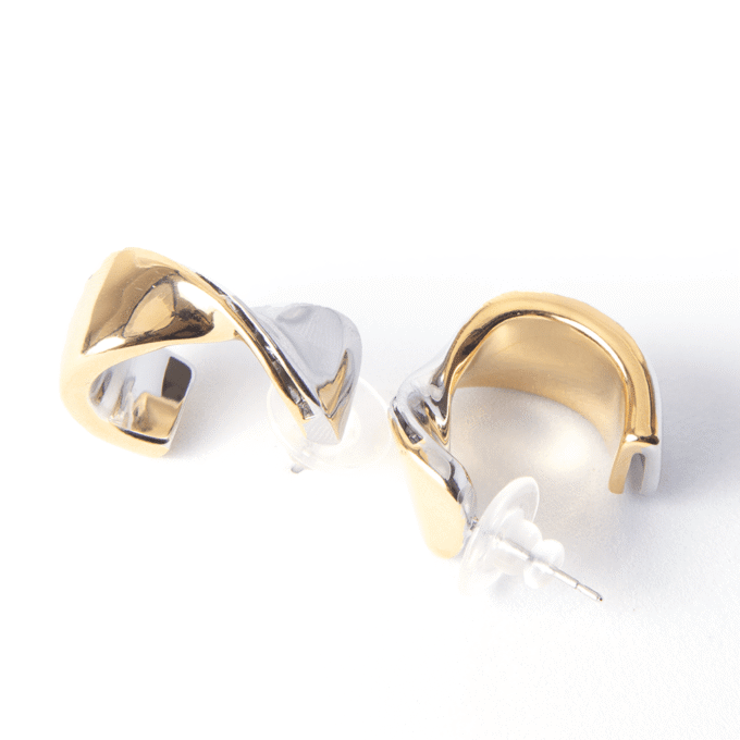 2-Ton Gold & Silver Huggie Earrings