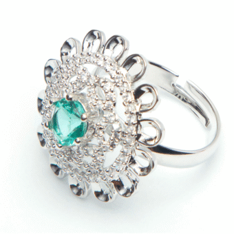 Silver-Plated Green American Diamond Studded Ring
