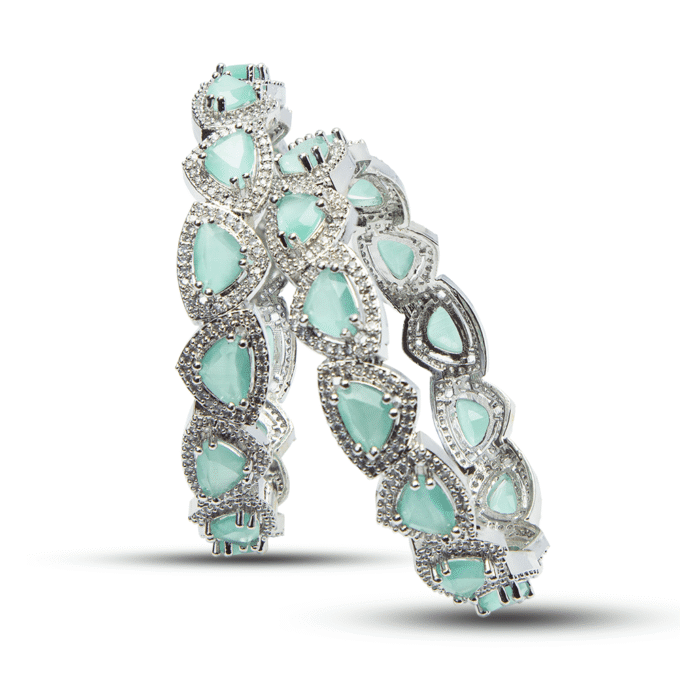Rhodium Plated Mint Stone American Diamond Bangles