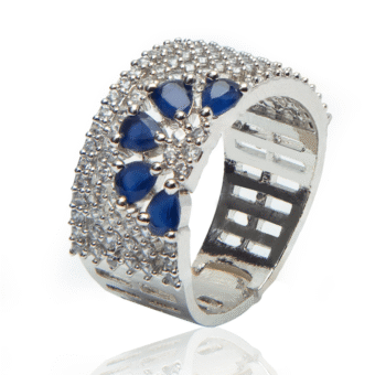 Azure Blossom AD Finger Ring Elegant Floral American Diamond