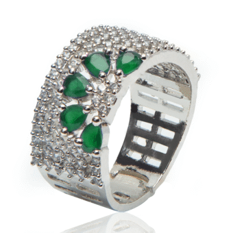 Green Blossom AD Finger Ring Elegant Floral American Diamond