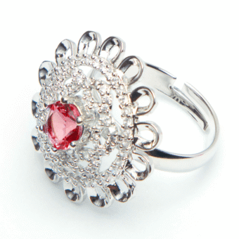 Silver Plated Red American Diamond Studded Ring