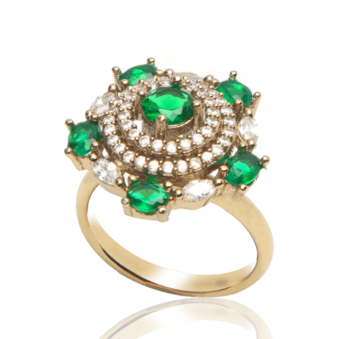 Green Floral Cocktail American Diamond Ring