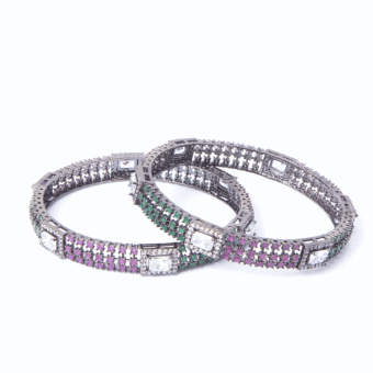 Oxidised Silver CZ AD Stone Design Bangle