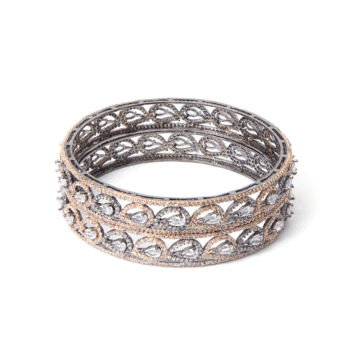Oxidised Silver CZ AD Ethnic Design Bangle