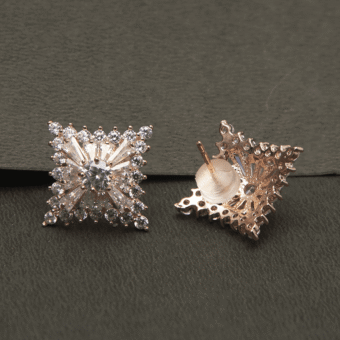 Square Flower Rose Gold Plated Zircon Earrings