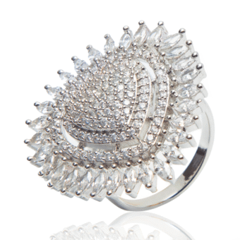 CZ Teardrop Cluster Ring in Rhodium Overlay Sterling Silve-Elegant and Sparkling Jewelry."