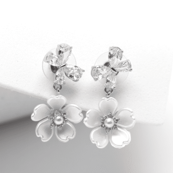 Silver Plated Flower Pearl Earrings