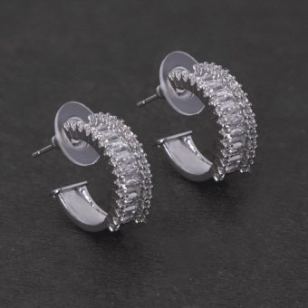 Silver Diamond Simulant Detailed Hoop Earrings