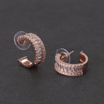 Rose Gold Diamond Simulant Detailed Hoop Earrings