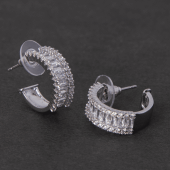 Silver Diamond Simulant Detailed Hoop Earrings
