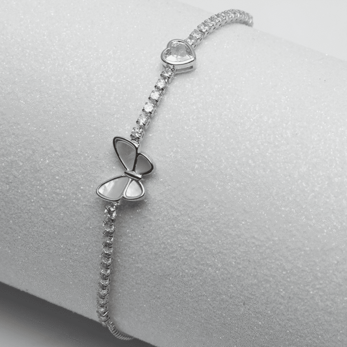 American Diamond Butterfly & Heart Bracelet