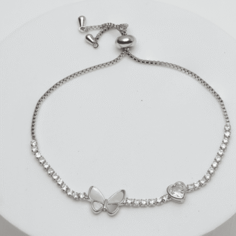 American Diamond Butterfly & Heart Bracelet