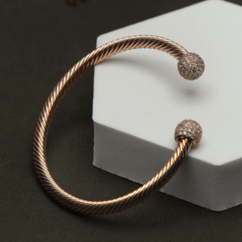 Rose Gold Cable Cuff American Diamond Bangles Bracelet