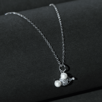 Silver Zircon Jewelry with Pearl Pendant Necklace
