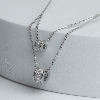 Double Strand Simulated Diamond Necklace