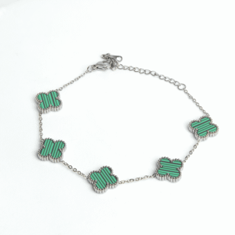 JELLY Women's Steel Gold Color Green Enamel Clover Model Bracelet