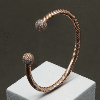 Rose Gold Cable Cuff American Diamond Bangles Bracelet