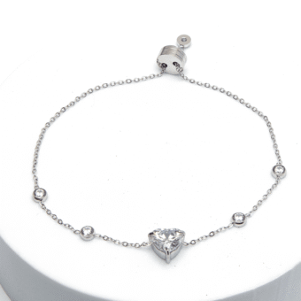 AD Rhodium Plated Heart Shaped Bracelet