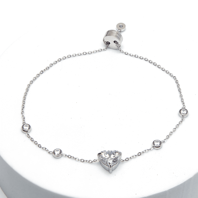 AD Rhodium Plated Heart Shaped Bracelet