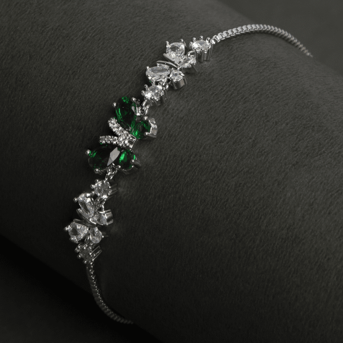 Green Butterfly Bracelet in Silver plated with Fancy Treated