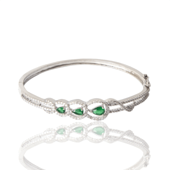 Green Leaf American Diamond Silver Plated Bracelet