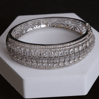 American Diamond Rhodium-Plated Bangle-Style Bracelet